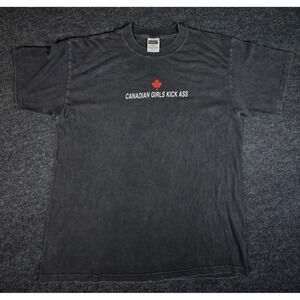 Vtg Y2K Canadian Girls Kick Ass Women's Black Graphic Tee Canada Pride Size XL